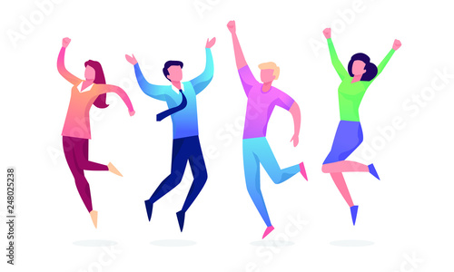 Happy Jumping group of people. Healthy lifestyle  Friendship  Success  celebrating victory concept. Vector illustration