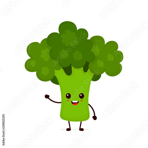 Happy smilling cute broccoli. Vector 
