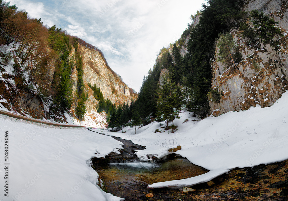 Winter landscape in Transylvania , Romania and Carpathian mountains
