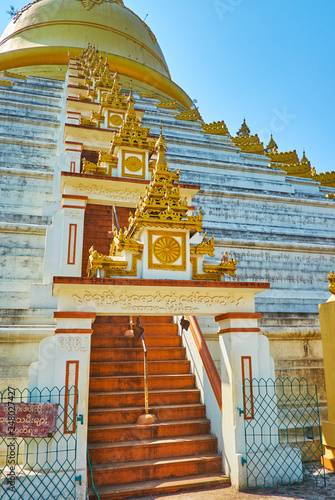 The staircase to Mahazedi Pagoda top, Bago, Myanmar photo