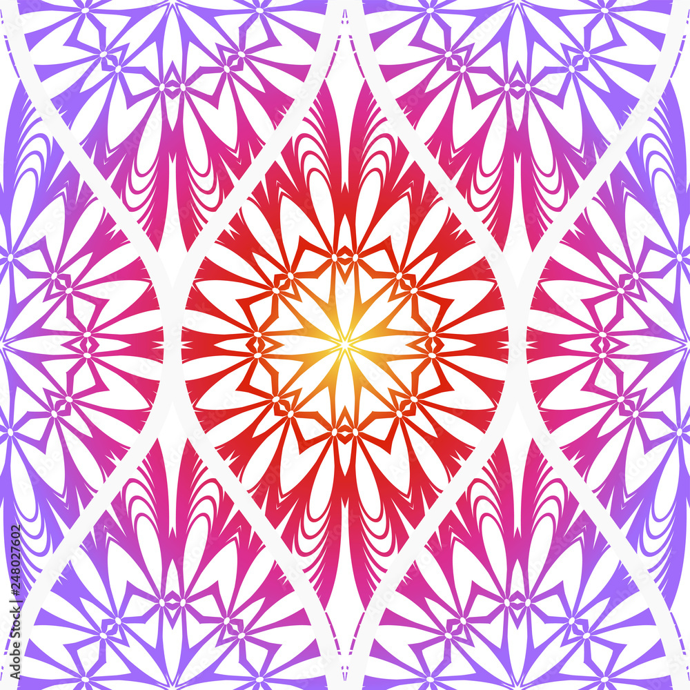 Seamless Line Geometric Floral Pattern. Abstract Geometry Flower. Vector Illustration. Interior Decoration, Wallpaper, Presentation, Fashion Design. Purple gradient color Seamless Line Geometric Floral Pattern. Abstract Geometry Flower. Vector Illustration. Interior Decoration, Wallpaper, Presentation, Fashion Design. Purple gradient color