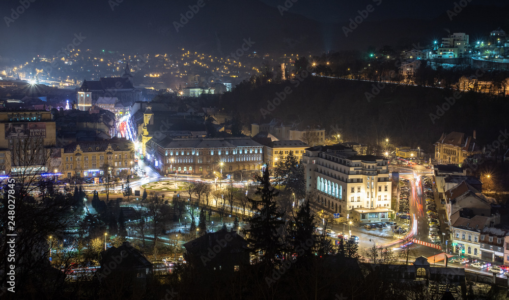 Brasov city skyline , night scape Romania 