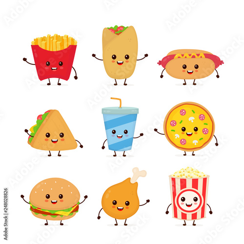 Cute funny smiling happy fast food 