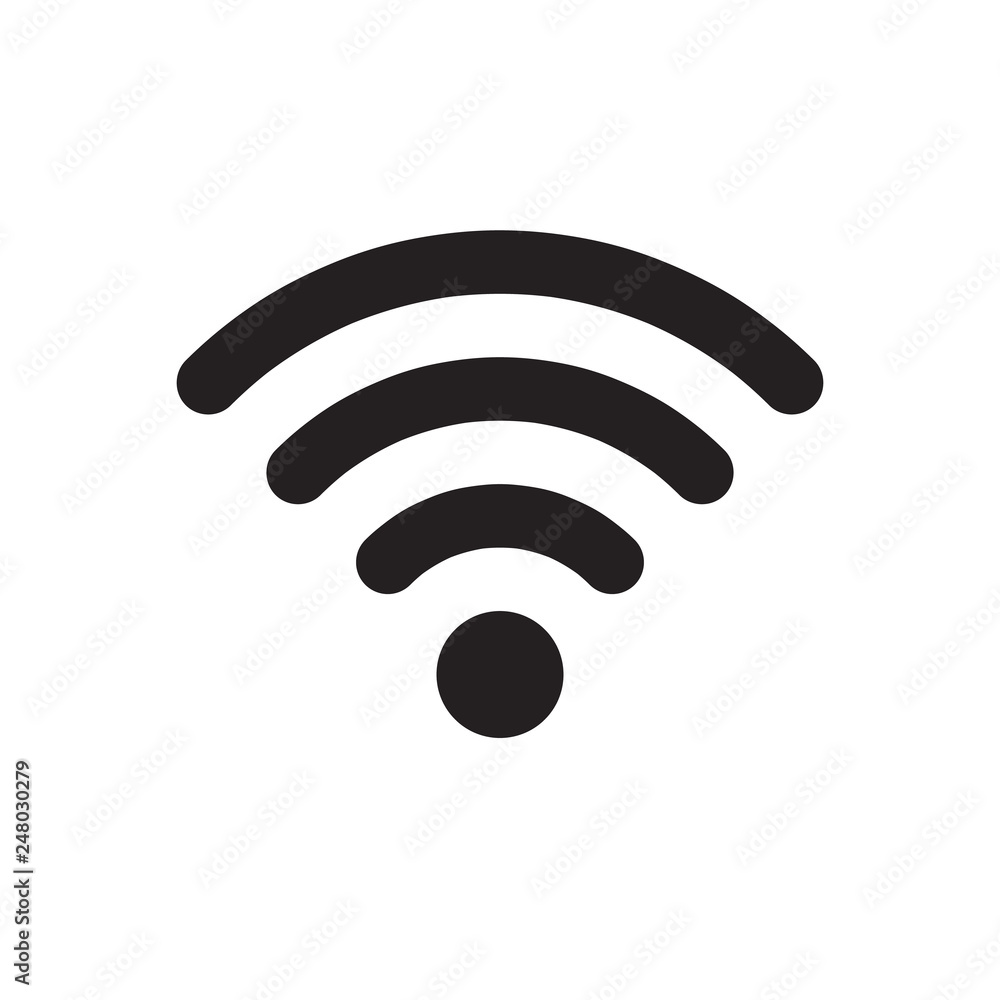 Wifi icon, wireless internet connection sign, black isolated on white background, vector illustration. Wifi icon, wireless internet connection sign, black isolated on white background, vector illustration.