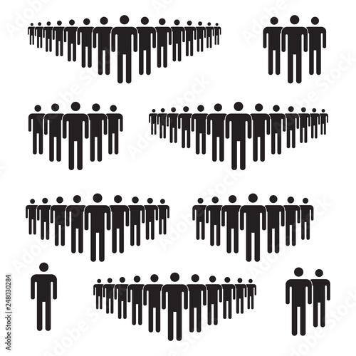 People icon set, black isolated on white background, vector illustration.