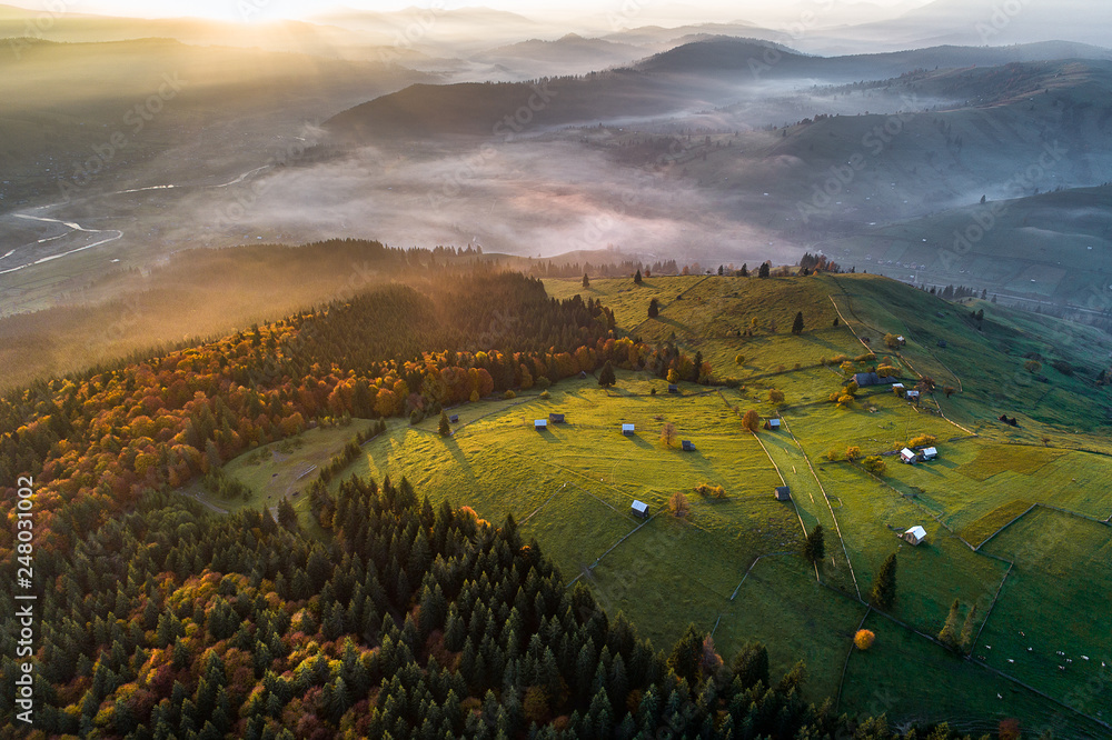 Autumn morning in Bucovina , landscape in Romania