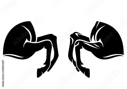 horse front legs bent in motion - black vector silhouette design