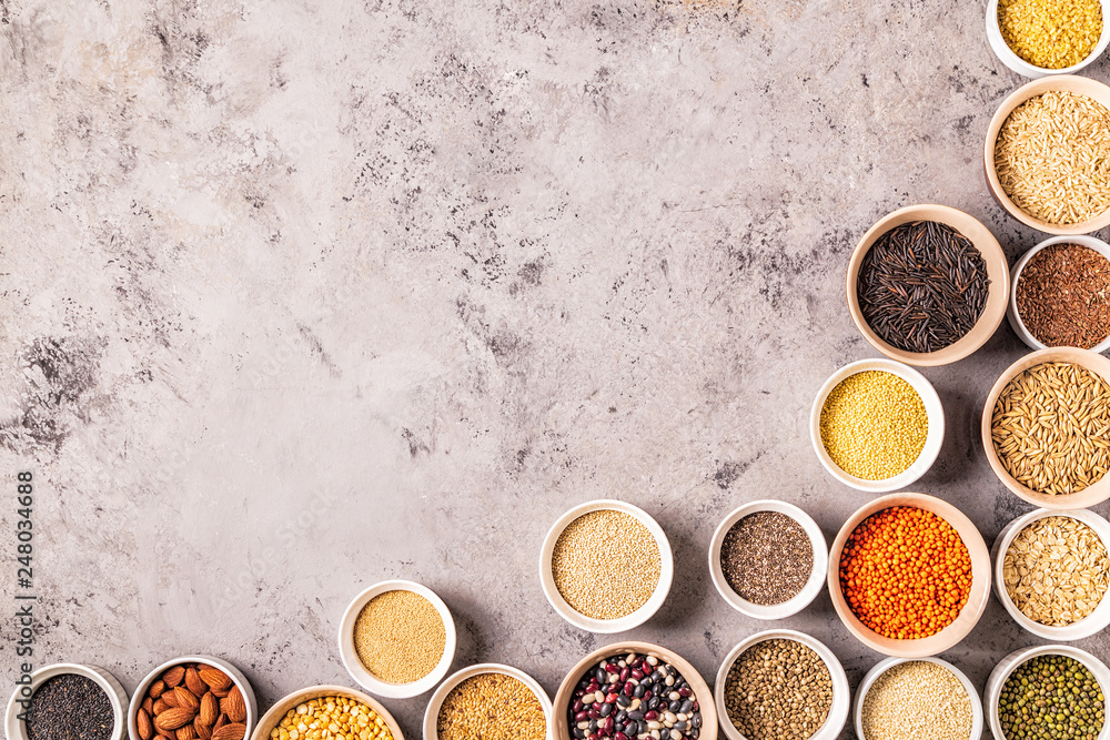 Set of different superfoods, top view. Set of different superfoods, top view.