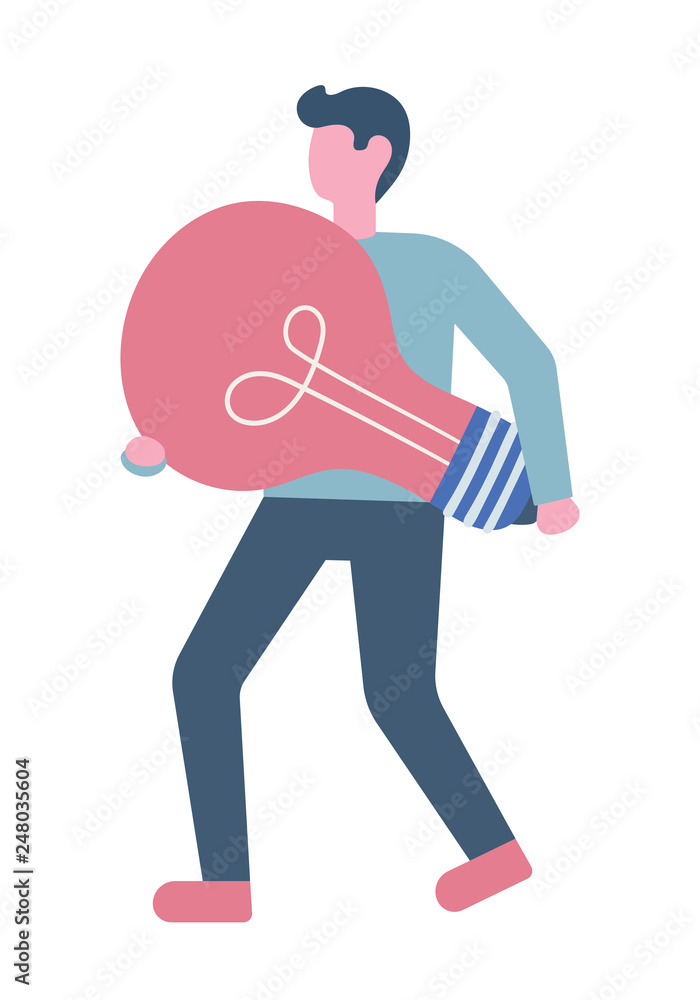 Business man holding/showing/displaying a lightbulb. Flat style modern Business man holding/showing/displaying a lightbulb. Flat style modern