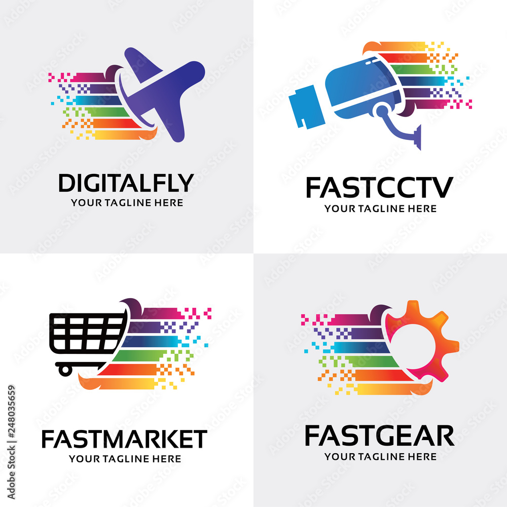 Digital Technology Logo Set Design Template Collection