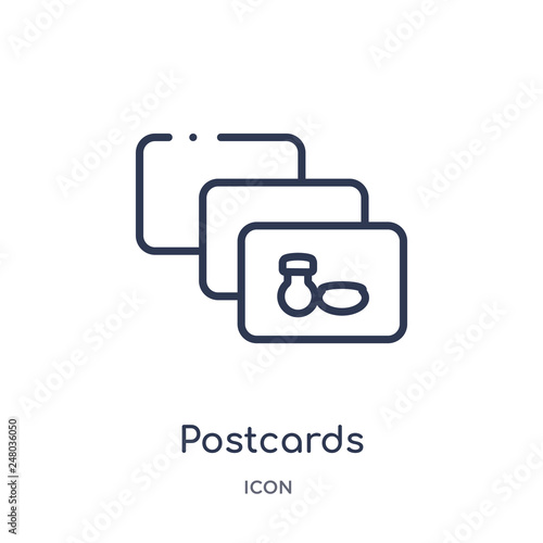 postcards icon from museum outline collection. Thin line postcards icon isolated on white background.