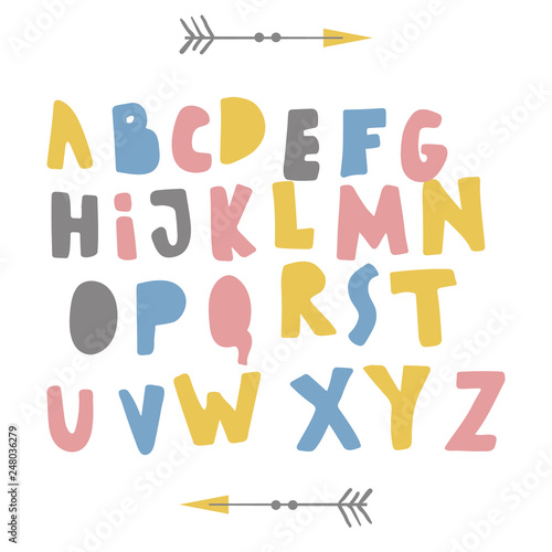 Funny childish made with ink alphabet
