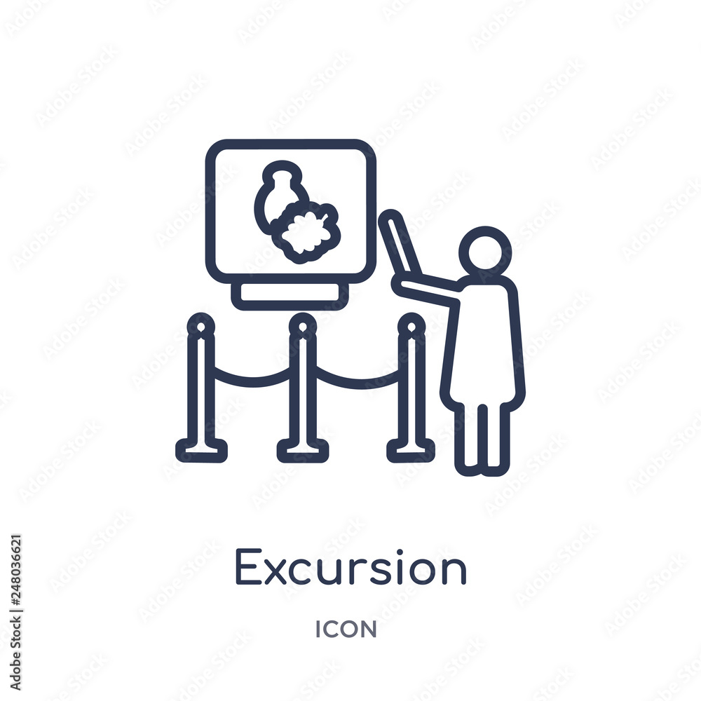 excursion icon from museum outline collection. Thin line excursion icon isolated on white background. excursion icon from museum outline collection. Thin line excursion icon isolated on white background.