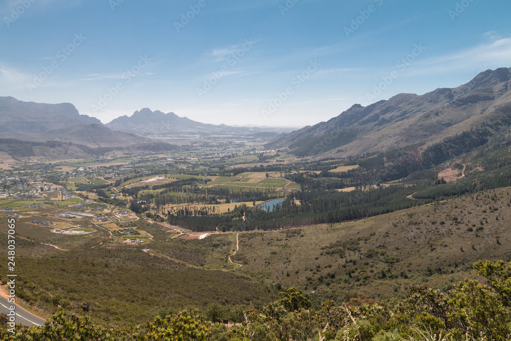 Franschoek Pass with view to the valley of Franschoek, South Afrika