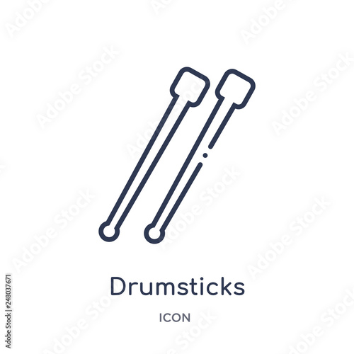 drumsticks icon from music outline collection. Thin line drumsticks icon isolated on white background.