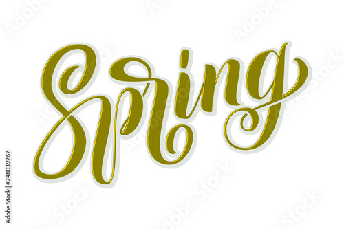 Hand drawn lettering Spring with shdow and highlights. Elegant modern handwritten calligraphy. Vector Ink illustration. Typography poster on white background. For cards, invitations, prints etc