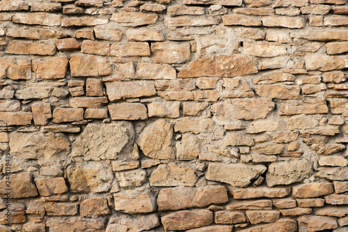 The texture of the wall of the old and dilapidated stones. Background.