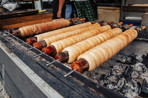 Street food bakery trdelnik Prague, Czech Republic. photo