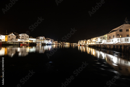Venice of the North, Henningsvaer by night, a fishing village in Nordland county, Lofoten Islands, Norway