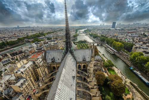 At the top of Cathedral of Notre Dame, Paris, France photo