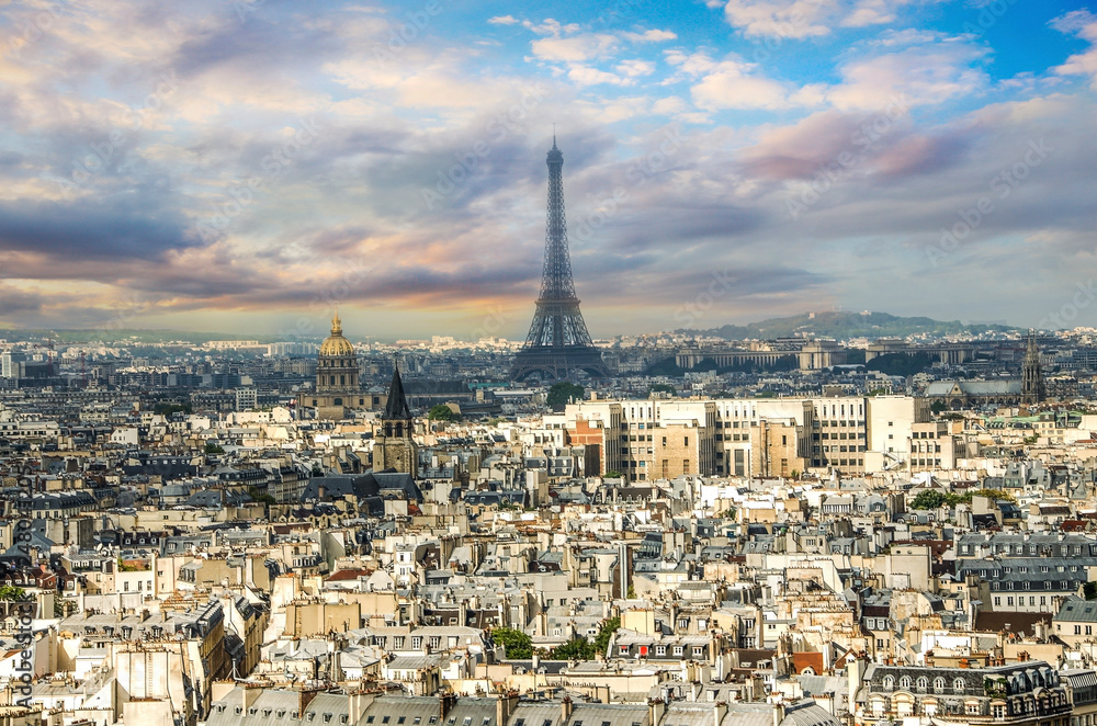 Paris Panorama. View from Cathedral Notre Dame de Paris. France.