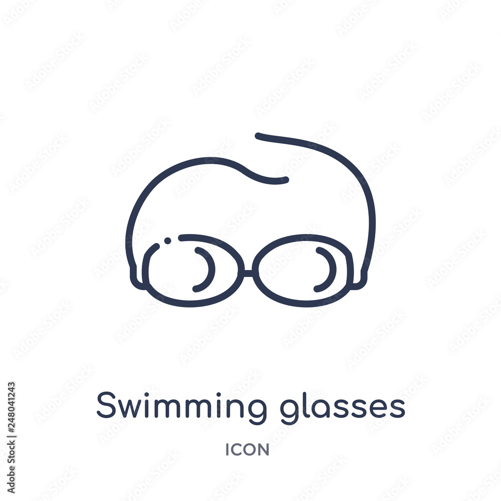 swimming glasses icon from nautical outline collection. Thin line swimming glasses icon isolated on white background. swimming glasses icon from nautical outline collection. Thin line swimming glasses icon isolated on white background.