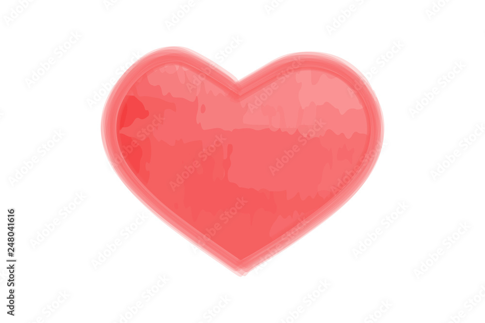 pink watercolor heart painted with a brush for valentines day on a white background