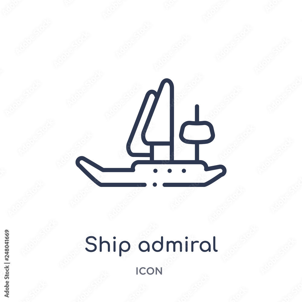 ship admiral icon from nautical outline collection. Thin line ship admiral icon isolated on white background. ship admiral icon from nautical outline collection. Thin line ship admiral icon isolated on white background.