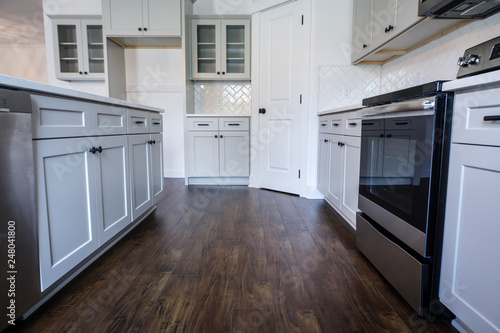 Modern new Construction White Kitchen Grey cabinets