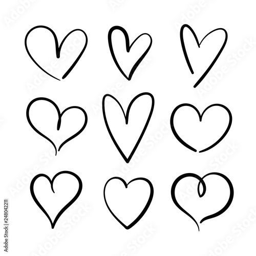 Vector set of hand drawn hearts on a white background. photo