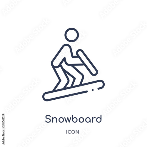 snowboard icon from olympic games outline collection. Thin line snowboard icon isolated on white background.