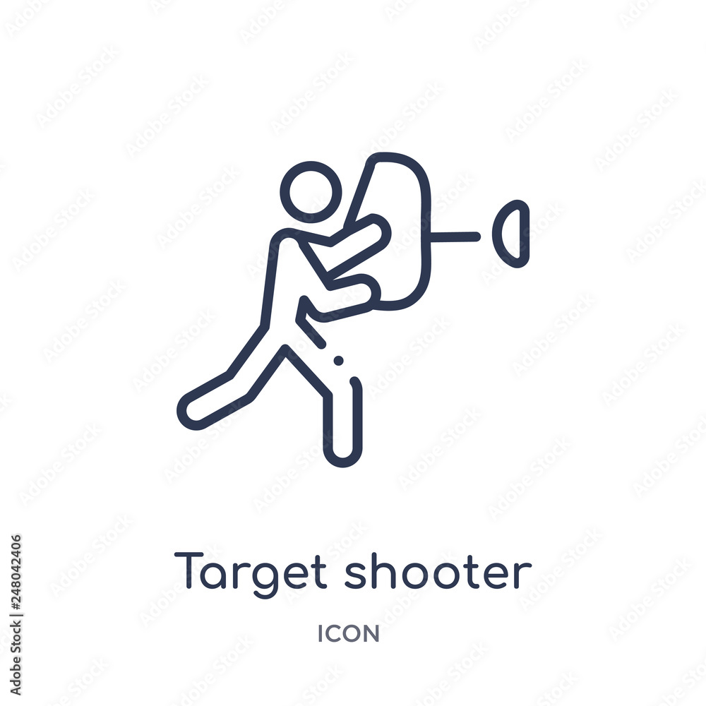 target shooter icon from olympic games outline collection. Thin line target shooter icon isolated on white background. target shooter icon from olympic games outline collection. Thin line target shooter icon isolated on white background.
