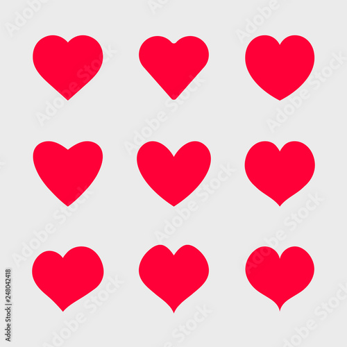 Vector red hearts icons set. Simple symbols for your design.