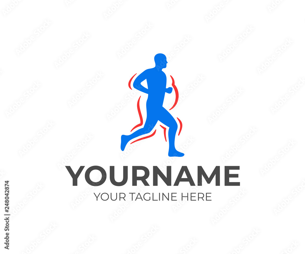 Exercises for weight loss logo design. Running program for obese people vector design. Running man with overweight logotype