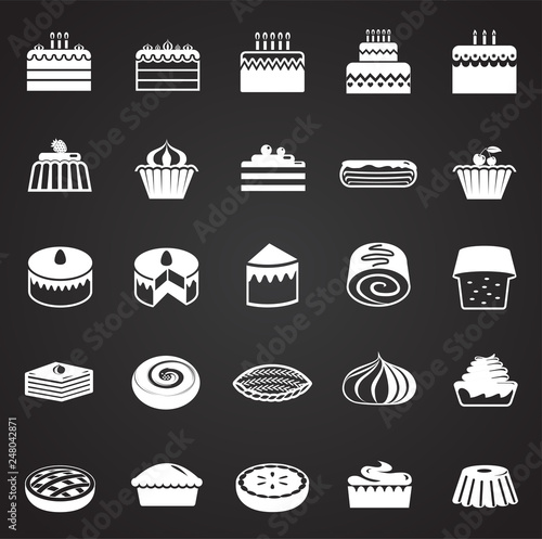 Cake icons set on black background for graphic and web design, Modern simple vector sign. Internet concept. Trendy symbol for website design web button or mobile app