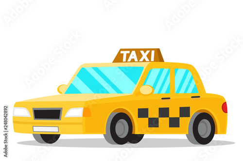 Yellow taxi car on a white background.