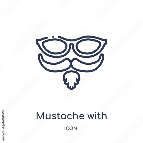 mustache with glasses icon from party outline collection. Thin line mustache with glasses icon isolated on white background.