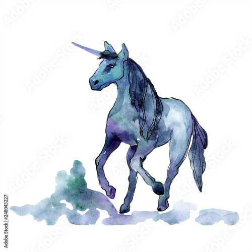 Cute unicorn horse animal horn character. Watercolor background illustration set. Isolated unicorn illustration element.