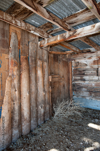 Interior of old wooden farm building