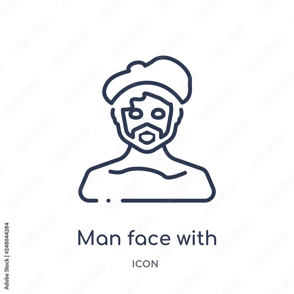 man face with beret and goatee icon from people outline collection. Thin line man face with beret and goatee icon isolated on white background.