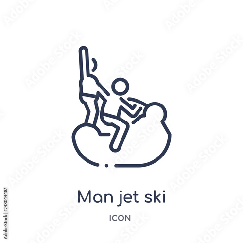 man jet ski icon from people outline collection. Thin line man jet ski icon isolated on white background.