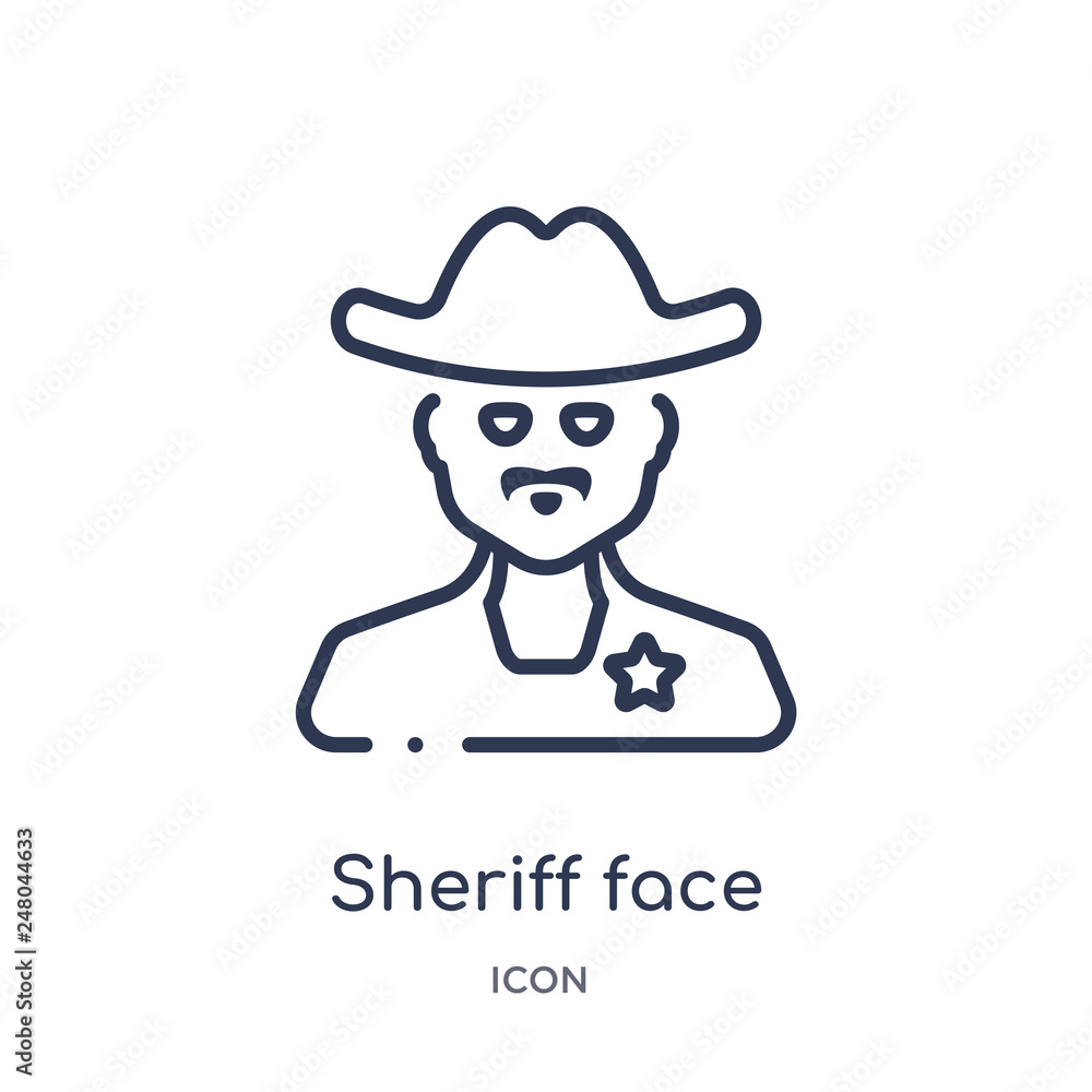 sheriff face icon from people outline collection. Thin line sheriff face icon isolated on white background.