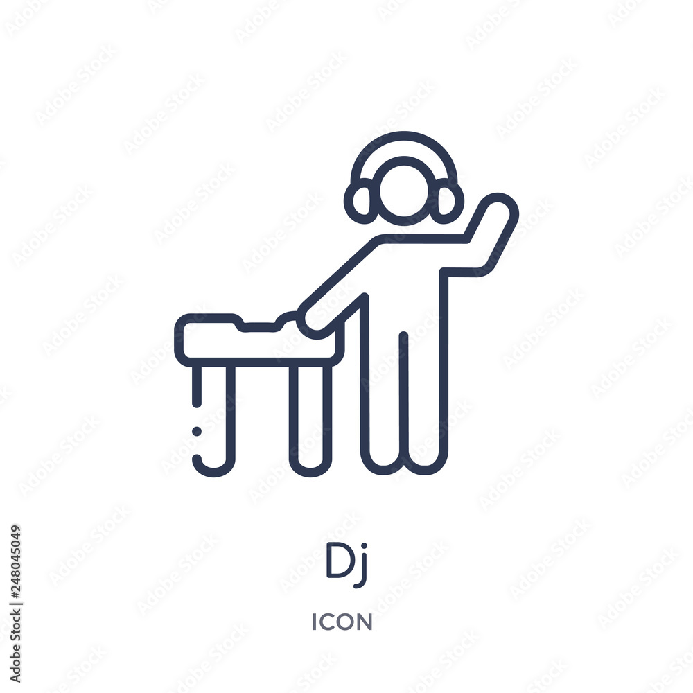 dj icon from people skills outline collection. Thin line dj icon isolated on white background. dj icon from people skills outline collection. Thin line dj icon isolated on white background.