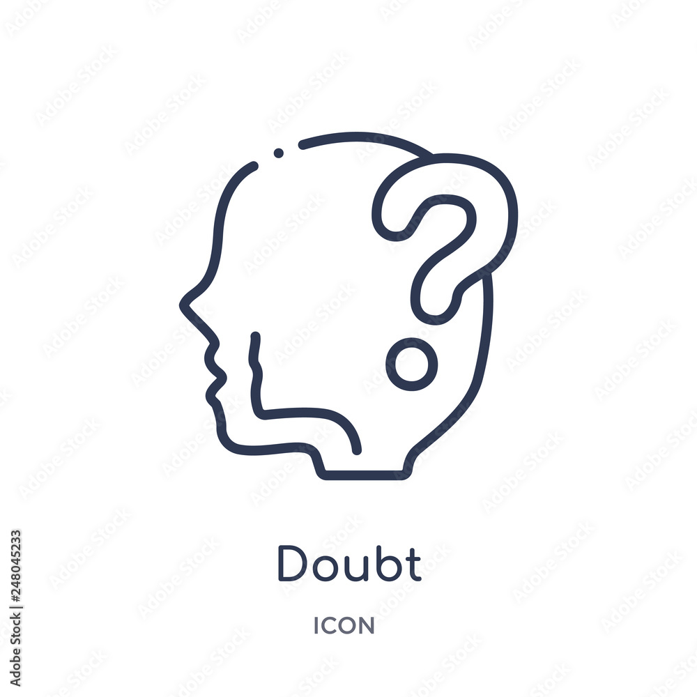 doubt icon from people skills outline collection. Thin line doubt icon isolated on white background. doubt icon from people skills outline collection. Thin line doubt icon isolated on white background.