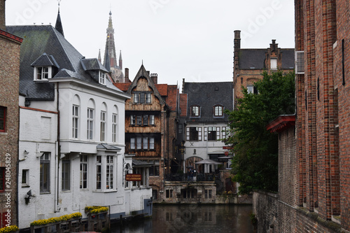 Brugge attractions. The old town hall of Bruges. Brugge streets and historic center. canals and buildings.