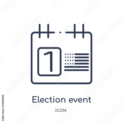election event on a calendar with star icon from political outline collection. Thin line election event on a calendar with star icon isolated on white background.