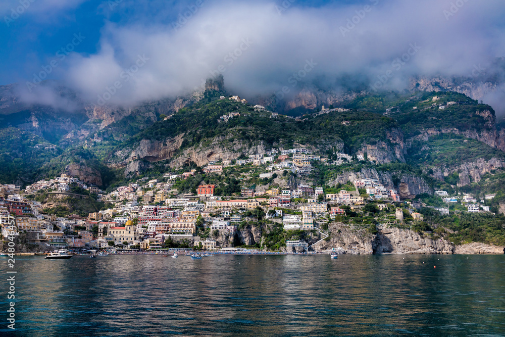 Sea front view of  Positano town at Amalfi coast, Italy.