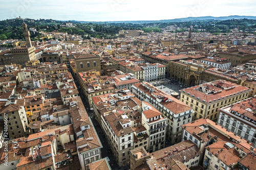 Tower of palazzo vecchio in florence top view to roofs old town