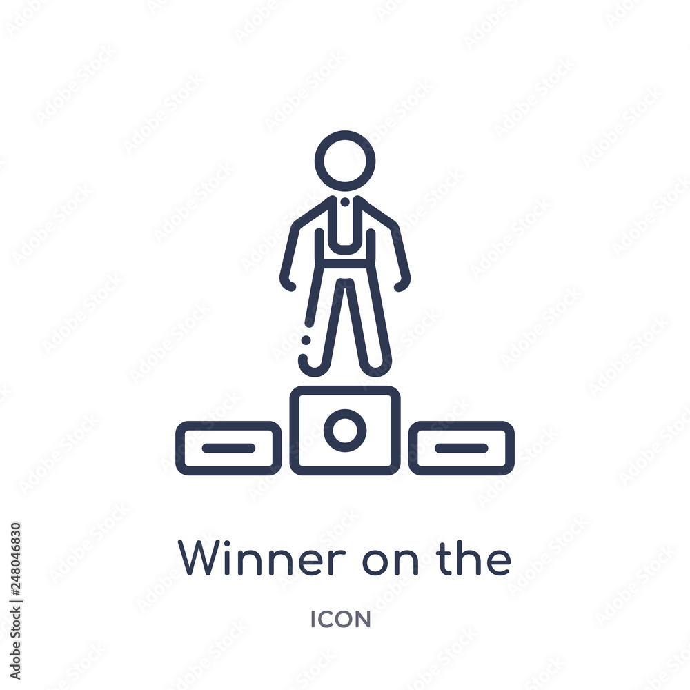 winner on the podium icon from productivity outline collection. Thin line winner on the podium icon isolated on white background. winner on the podium icon from productivity outline collection. Thin line winner on the podium icon isolated on white background.