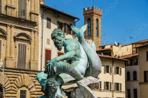 The Fountain of Neptune in a summer day in Florence, Italy
